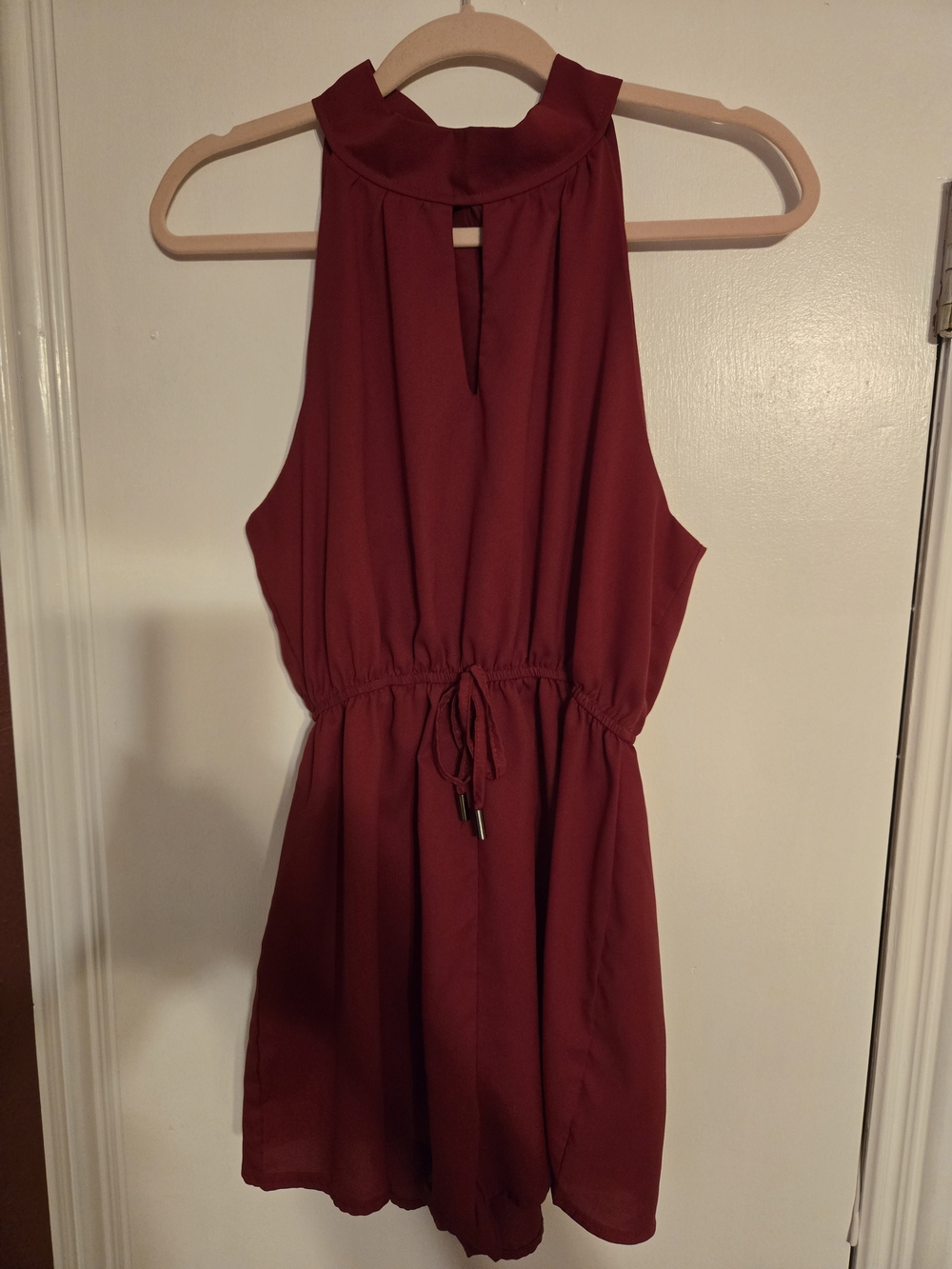 SHEIN Sleeveless Halter Romper in Burgundy